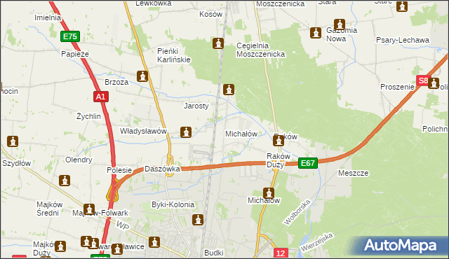 mapa Michałów gmina Moszczenica, Michałów gmina Moszczenica na mapie Targeo