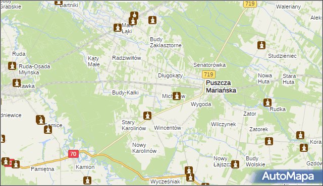 mapa Michałów gmina Puszcza Mariańska, Michałów gmina Puszcza Mariańska na mapie Targeo