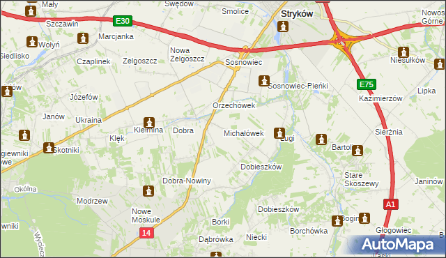 mapa Michałówek gmina Stryków, Michałówek gmina Stryków na mapie Targeo