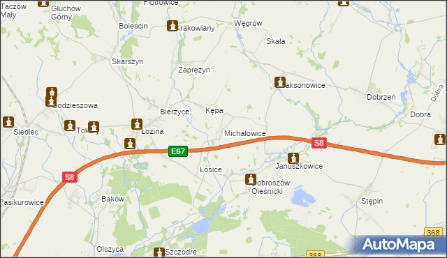 mapa Michałowice gmina Długołęka, Michałowice gmina Długołęka na mapie Targeo