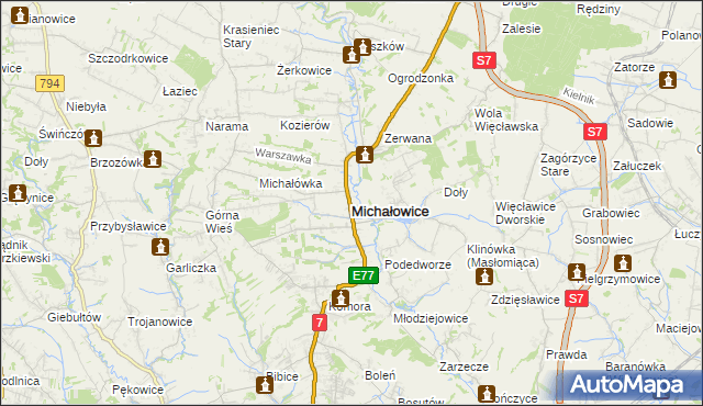 mapa Michałowice powiat krakowski, Michałowice powiat krakowski na mapie Targeo