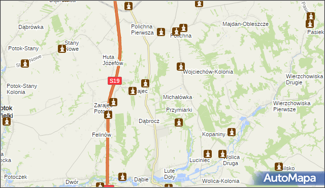 mapa Michałówka gmina Modliborzyce, Michałówka gmina Modliborzyce na mapie Targeo