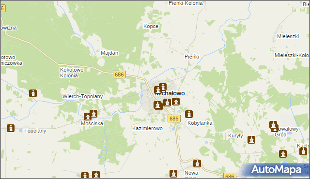 mapa Michałowo powiat białostocki, Michałowo powiat białostocki na mapie Targeo