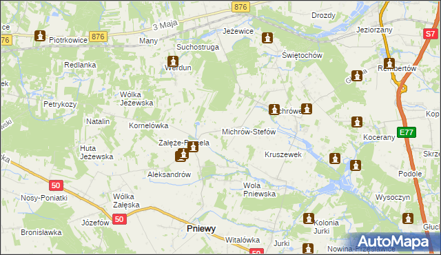 mapa Michrów-Stefów gmina Pniewy, Michrów-Stefów gmina Pniewy na mapie Targeo