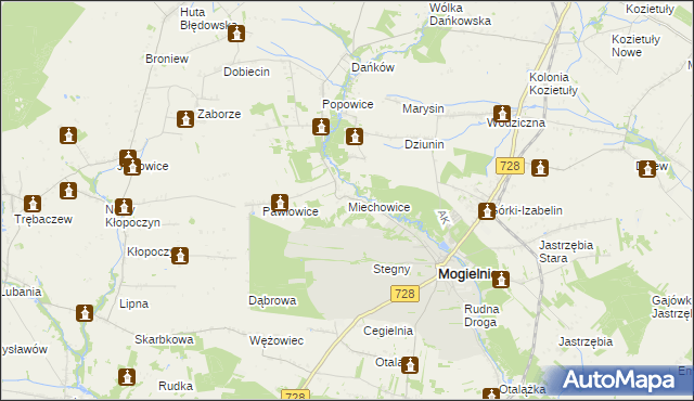 mapa Miechowice gmina Mogielnica, Miechowice gmina Mogielnica na mapie Targeo