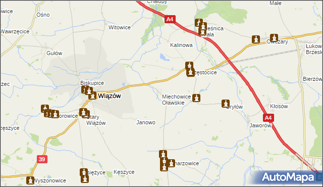 mapa Miechowice Oławskie, Miechowice Oławskie na mapie Targeo