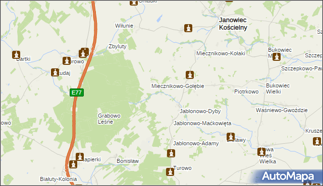 mapa Miecznikowo-Miąchy, Miecznikowo-Miąchy na mapie Targeo