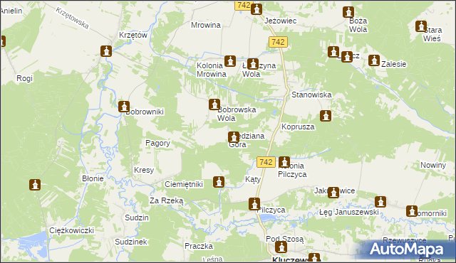 mapa Miedziana Góra gmina Kluczewsko, Miedziana Góra gmina Kluczewsko na mapie Targeo