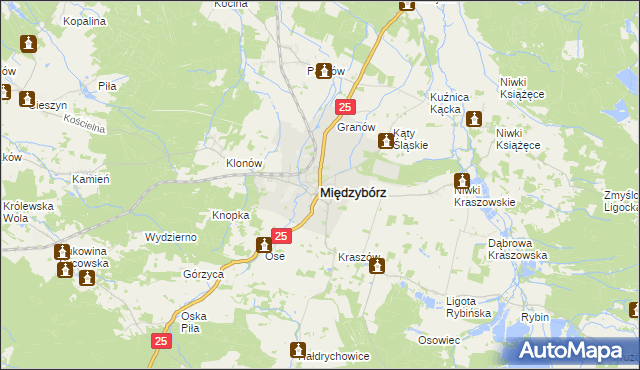 mapa Międzybórz powiat oleśnicki, Międzybórz powiat oleśnicki na mapie Targeo