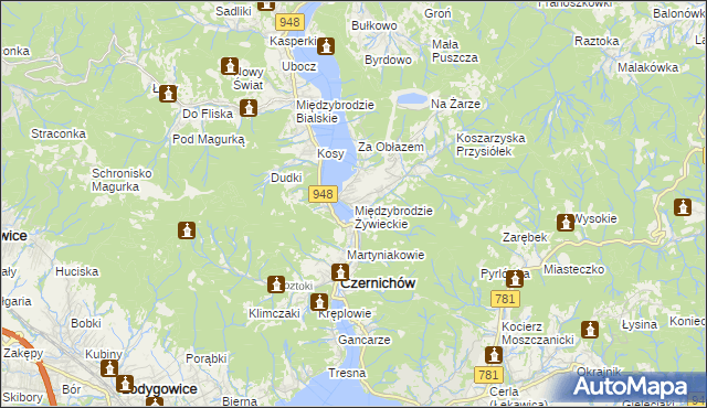 mapa Międzybrodzie Żywieckie, Międzybrodzie Żywieckie na mapie Targeo