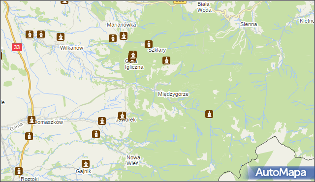 mapa Międzygórze gmina Bystrzyca Kłodzka, Międzygórze gmina Bystrzyca Kłodzka na mapie Targeo