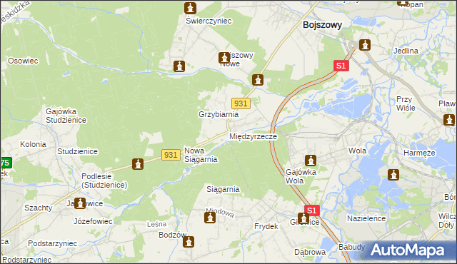 mapa Międzyrzecze gmina Bojszowy, Międzyrzecze gmina Bojszowy na mapie Targeo