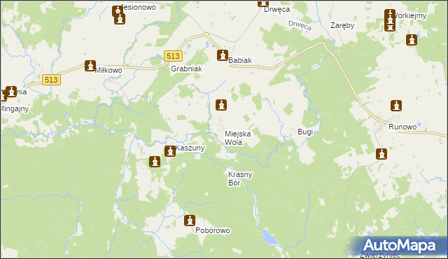 mapa Miejska Wola gmina Lidzbark Warmiński, Miejska Wola gmina Lidzbark Warmiński na mapie Targeo