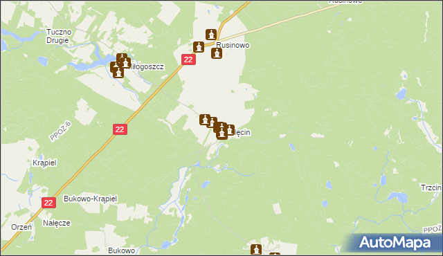mapa Mielęcin gmina Człopa, Mielęcin gmina Człopa na mapie Targeo