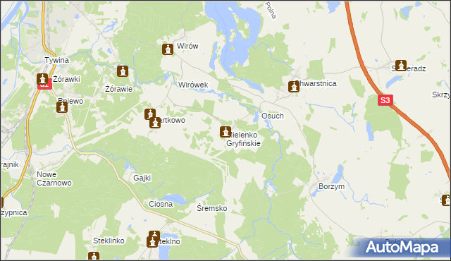 mapa Mielenko Gryfińskie, Mielenko Gryfińskie na mapie Targeo