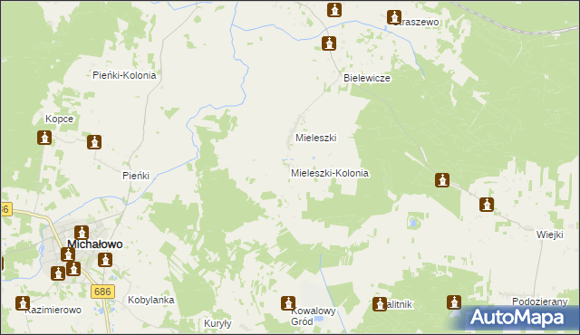 mapa Mieleszki-Kolonia, Mieleszki-Kolonia na mapie Targeo