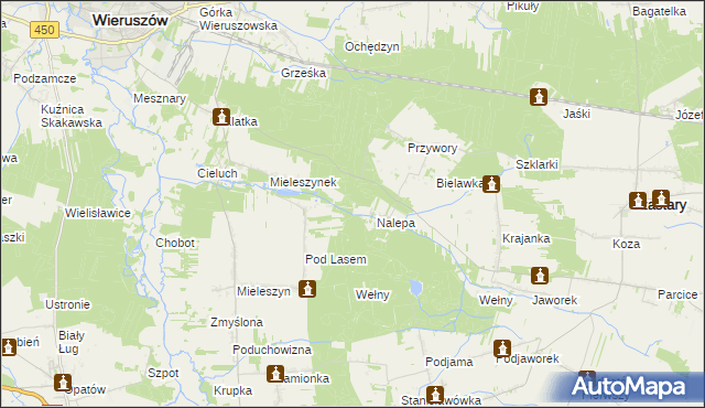 mapa Mieleszyn gmina Wieruszów, Mieleszyn gmina Wieruszów na mapie Targeo