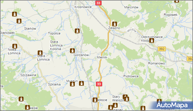 mapa Mielnik gmina Bystrzyca Kłodzka, Mielnik gmina Bystrzyca Kłodzka na mapie Targeo