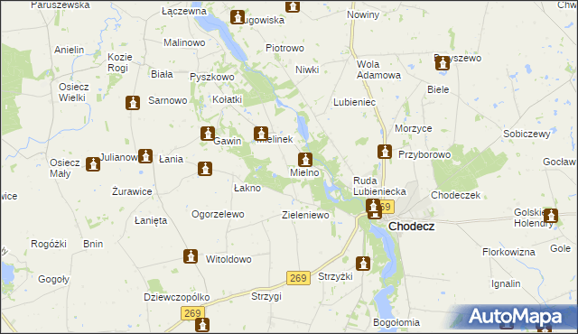 mapa Mielno gmina Chodecz, Mielno gmina Chodecz na mapie Targeo
