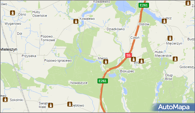 mapa Mielno gmina Mieleszyn, Mielno gmina Mieleszyn na mapie Targeo