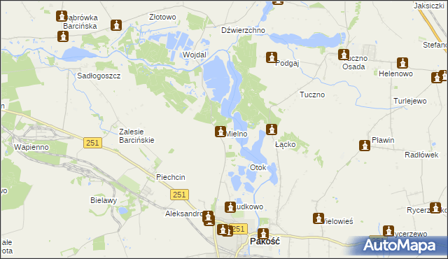 mapa Mielno gmina Pakość, Mielno gmina Pakość na mapie Targeo