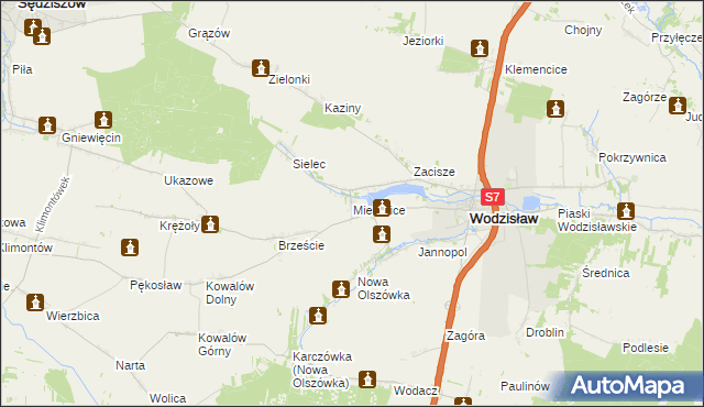 mapa Mieronice gmina Wodzisław, Mieronice gmina Wodzisław na mapie Targeo