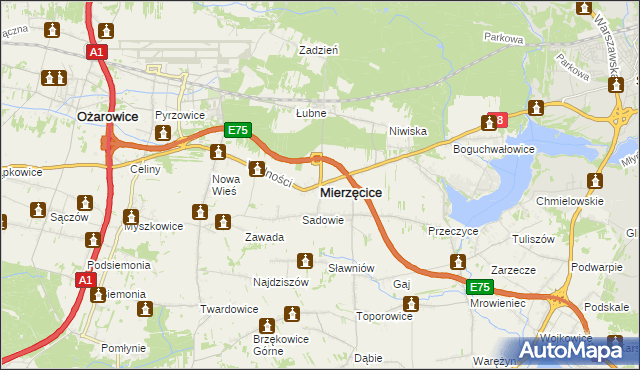 mapa Mierzęcice, Mierzęcice na mapie Targeo