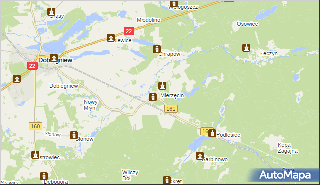 mapa Mierzęcin gmina Dobiegniew, Mierzęcin gmina Dobiegniew na mapie Targeo