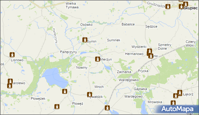 mapa Mierzyn gmina Biskupiec, Mierzyn gmina Biskupiec na mapie Targeo