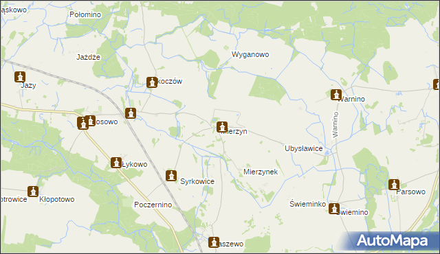 mapa Mierzyn gmina Karlino, Mierzyn gmina Karlino na mapie Targeo