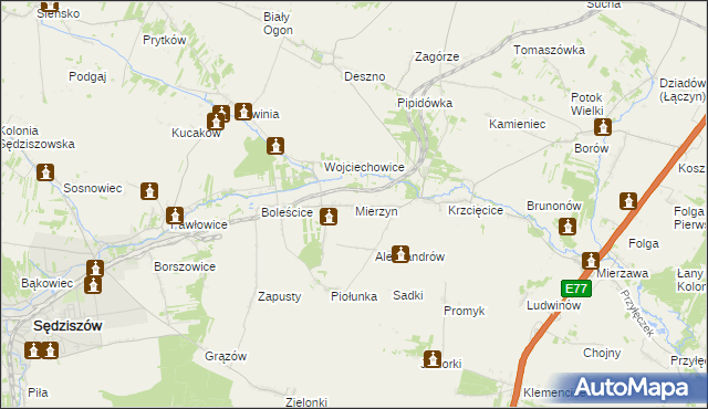 mapa Mierzyn gmina Sędziszów, Mierzyn gmina Sędziszów na mapie Targeo