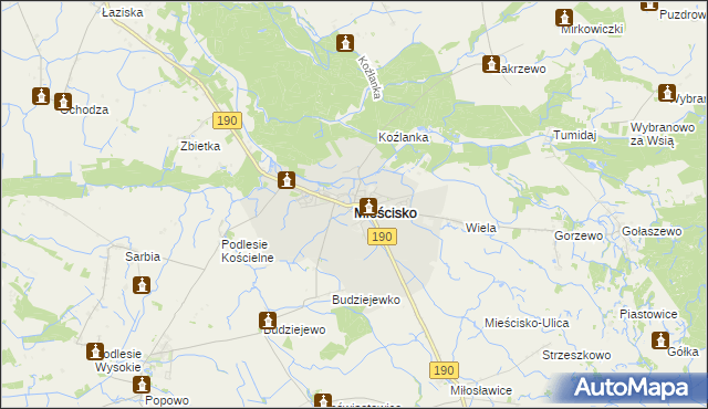 mapa Mieścisko powiat wągrowiecki, Mieścisko powiat wągrowiecki na mapie Targeo