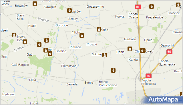 mapa Mikołajew gmina Łęczyca, Mikołajew gmina Łęczyca na mapie Targeo