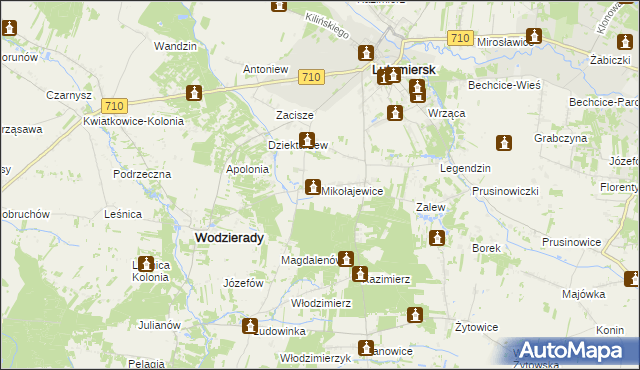 mapa Mikołajewice gmina Lutomiersk, Mikołajewice gmina Lutomiersk na mapie Targeo