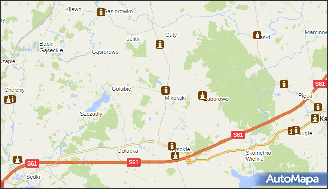 mapa Mikołajki gmina Kalinowo, Mikołajki gmina Kalinowo na mapie Targeo