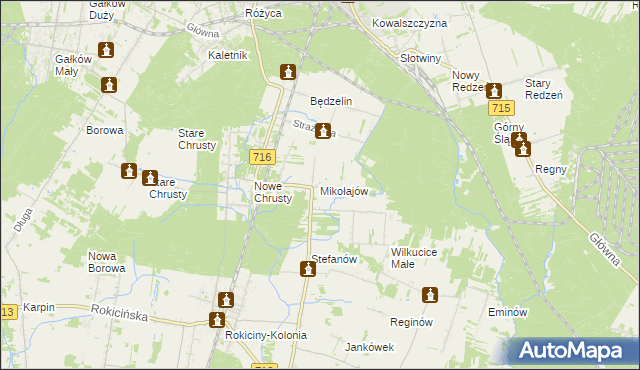 mapa Mikołajów gmina Rokiciny, Mikołajów gmina Rokiciny na mapie Targeo