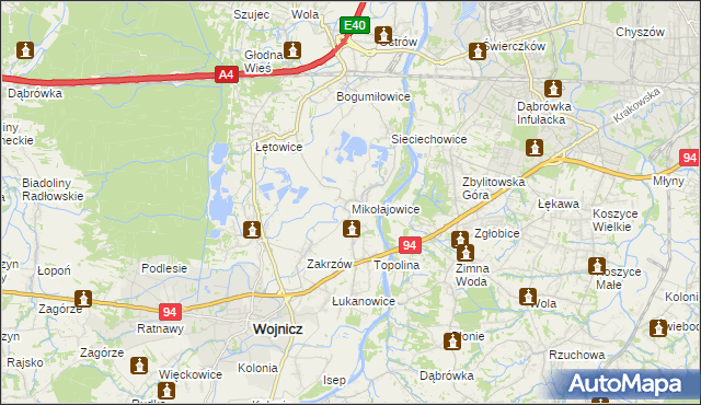 mapa Mikołajowice gmina Wierzchosławice, Mikołajowice gmina Wierzchosławice na mapie Targeo