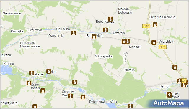 mapa Mikołajówka gmina Urzędów, Mikołajówka gmina Urzędów na mapie Targeo