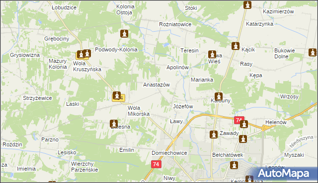 mapa Mikorzyce gmina Bełchatów, Mikorzyce gmina Bełchatów na mapie Targeo