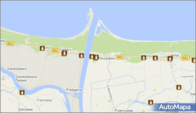 mapa Mikoszewo, Mikoszewo na mapie Targeo