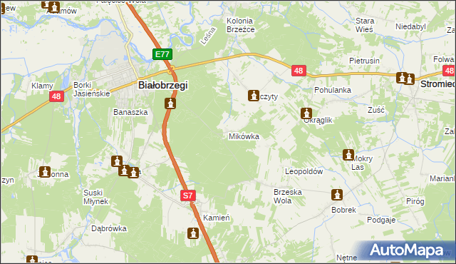 mapa Mikówka gmina Białobrzegi, Mikówka gmina Białobrzegi na mapie Targeo