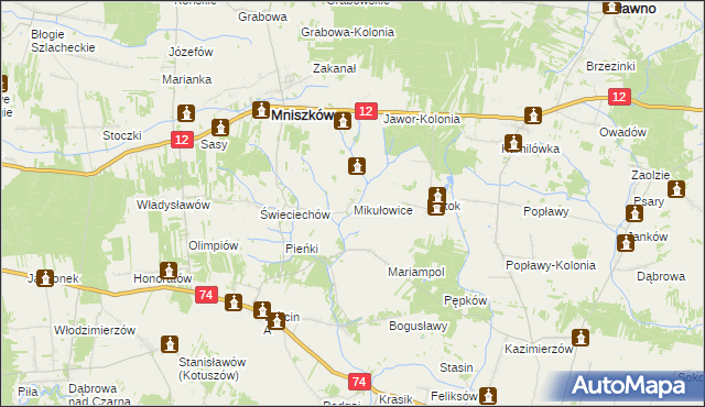 mapa Mikułowice gmina Mniszków, Mikułowice gmina Mniszków na mapie Targeo