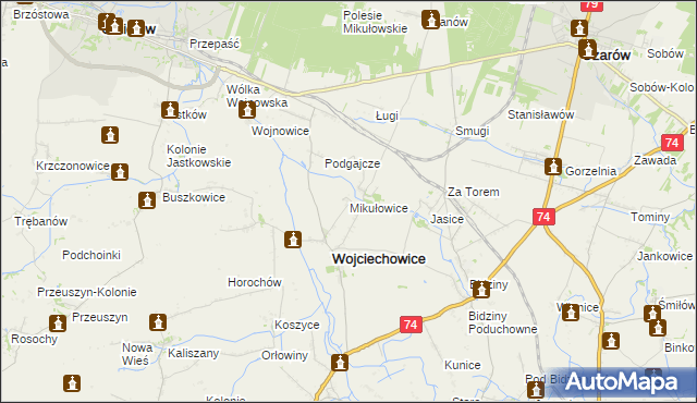 mapa Mikułowice gmina Wojciechowice, Mikułowice gmina Wojciechowice na mapie Targeo