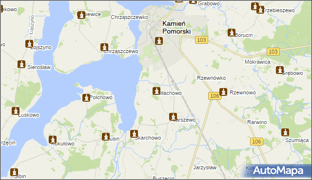 mapa Miłachowo gmina Kamień Pomorski, Miłachowo gmina Kamień Pomorski na mapie Targeo