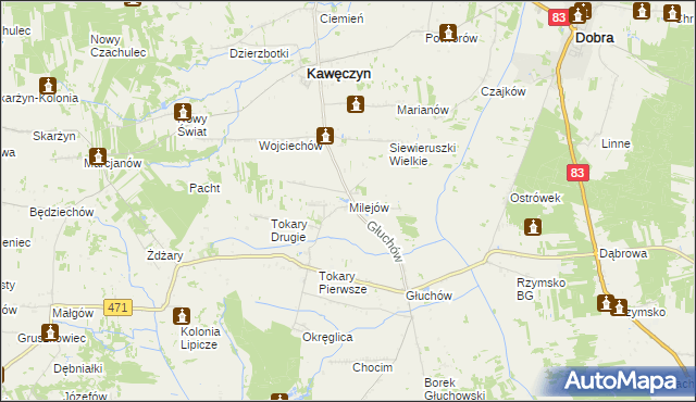 mapa Milejów gmina Kawęczyn, Milejów gmina Kawęczyn na mapie Targeo