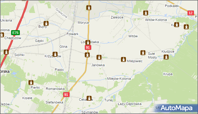 mapa Milejów gmina Rozprza, Milejów gmina Rozprza na mapie Targeo