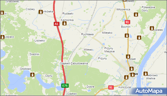 mapa Milewo gmina Nowe, Milewo gmina Nowe na mapie Targeo