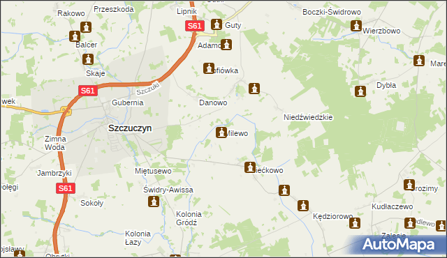 mapa Milewo gmina Szczuczyn, Milewo gmina Szczuczyn na mapie Targeo