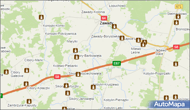 mapa Milewo Zabielne, Milewo Zabielne na mapie Targeo