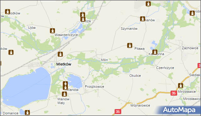 mapa Milin gmina Mietków, Milin gmina Mietków na mapie Targeo